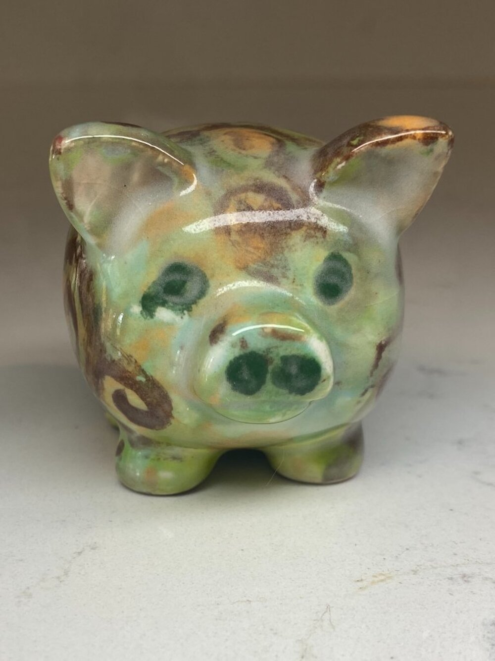 Vintage Tonala? Mexican Pottery Pig Figurine Hand Painted Folk Art Mini 2.5 In